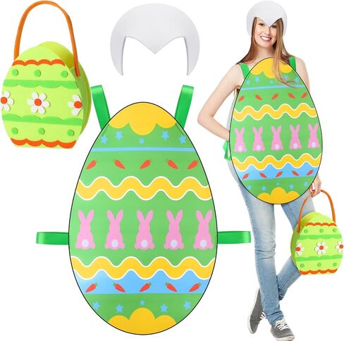 Vinsatin 3 Pcs Easter Egg Costume for Adult Colorful Cute Easter Egg Suit Hat Basket with Handle Funny Cosplay Outfit for Easter Day in Saudi Arabia