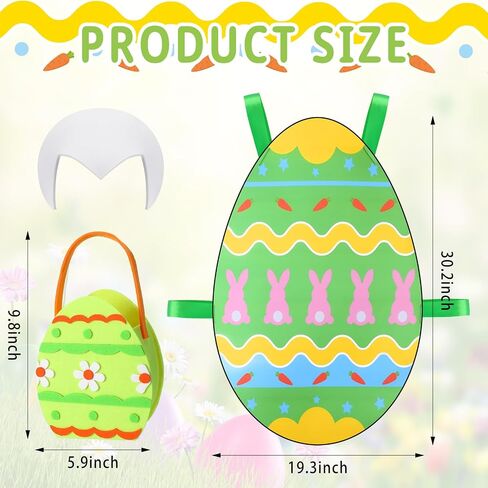 Vinsatin 3 Pcs Easter Egg Costume for Adult Colorful Cute Easter Egg Suit Hat Basket with Handle Funny Cosplay Outfit for Easter Day in Saudi Arabia