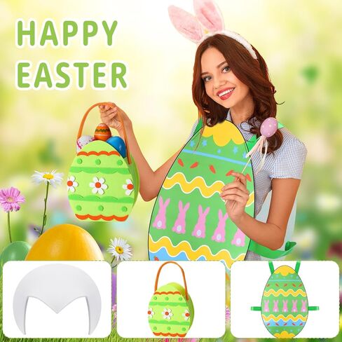 Vinsatin 3 Pcs Easter Egg Costume for Adult Colorful Cute Easter Egg Suit Hat Basket with Handle Funny Cosplay Outfit for Easter Day in Saudi Arabia
