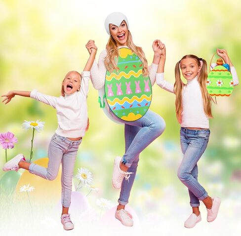 Vinsatin 3 Pcs Easter Egg Costume for Adult Colorful Cute Easter Egg Suit Hat Basket with Handle Funny Cosplay Outfit for Easter Day in Saudi Arabia