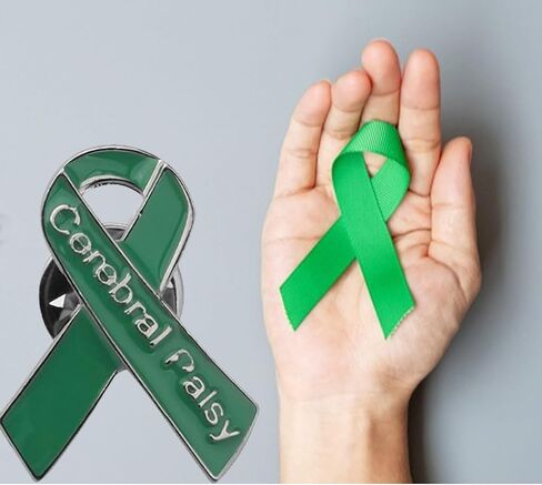 Cerebral Palsy Awareness Ribbon Pin Cerebral Palsy Awareness Month Gifts Green Ribbon Pin in Saudi Arabia