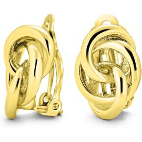 Twisted Cable Edge Love Knot Work Clip On Earrings Two Tone Non Pierced Ears Black Oxidized 14K Gold Plated Brass