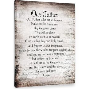 PHAMTE Our Father Prayer Wall Decor,Christian The Lords Prayer Wall Art Decor,Inspirational Quotes Bible Verse Scripture Print Framed Canvas Painting Christian Prayer Room Office Church Decor(11x14)