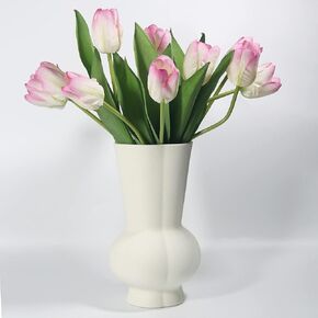 BeautifulU 20PCS Artificial PU Tulips Flowers,Realistic and Real Touch Fake Tulips Bouquets for Table Decor Home Room Kitchen Office Party Wedding Gift Christmas and More(White+Pink)