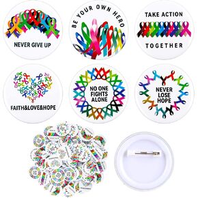 Kigeli 72 Pcs Cancer Awareness Pins Colorful Ribbon Oncology Nurse Buttons Round Cancer Badge Pin Brooch Bulk for Women Gifts Clothes Hats Backpack Decorations Accessories, 6 Styles