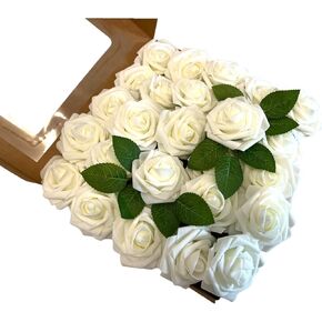 Artificial Flowers Fake Roses Flower with Stem Box Burgundy Rose Wedding Favors Bouquet Bridal Shower Centerpiece Table Garland Office Décor Party Decorations Wall Indoor Outdoor Home Gift 25pcs