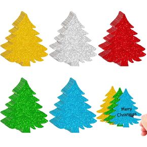 100 Pieces Snowflake Cutouts 4 Inch Christmas Winter Theme Colorful Snowflake Decorations Glitter Snowflake Classroom Cutouts with Glue Point for Winter Christmas Party Decoration, 5 Colors