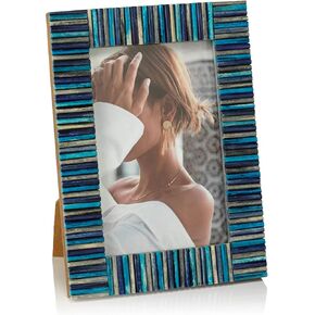 Zodax Biarritz Blue Bone Photo Frame w/Inner Brass Trim (5 x 7)
