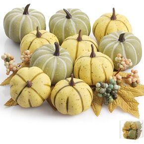 Artgar Fake Foam Pumpkin - Fall Decor - 24 PCS Pumpkin Decor Set with Acorns Pinecones Maple Leaves Berries for Halloween Thanksgiving Fall Harvest Home Decor DIY Crafts Table Centerpieces