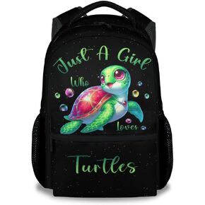 UNIKITTY School Backpack for Girls Boys, Sea Turtle Backpack with Adjustable Straps, 17" Girls Backpacks Ages 6-8 Large Capacity Durable, Black Cool Kids Backpack