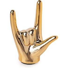 I Love You Hand Statue Gold Decor, Rock and Roll Hand Sign Desk Statue, Gold Gesture Statues and Sculptures, Ceramic Gesture Hand Sculpture Finger Statues Classic Home Decor (White)