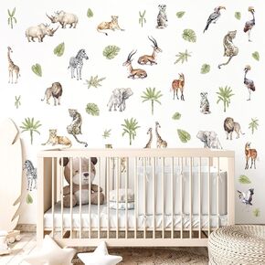 Safari Animal Window Wall Stickers 3D Jungle Animal Wall Decor Stickers Fake Window View Wall Decals Removable Wild Animal Landscape Faux Window Wall Mural for Bedroom Living Room Decoration