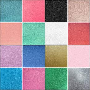 Crafasso 12" x 12" 300gms Heavy & Premium Glitter cardstock, 16 Sheets, 16 Colors