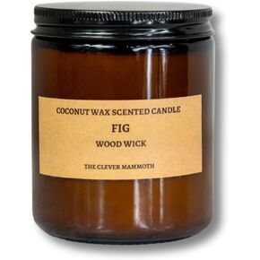 Coconut Wax Scented Candle - Wood Wick - Long Lasting - Smoke Free - Organic - The Clever Mammoth - (Vanilla 8Oz.)