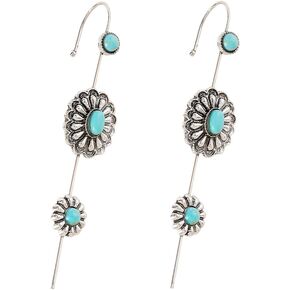 Turquoise Ear Wrap Crawler Hook Stud Earrings for Women Girls Silver Plated Blue Birthstone Flower Long Bar Piercing Ear Cuffs Boho Statement Earrings Bohemian Indian Bollywood Wedding Birthday Christmas Jewelry Gifts in Kuwait