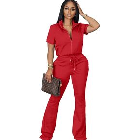 OCEANLUX Two Piece Sets For Women Outfits Zipper Jacket Top Lounge Flare Pants Tracksuit Travel Sweatsuit 2 Piece
