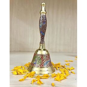 Crafts of India Meenakari أجراس جلجل مزخرفة باليد لجرس عبادة صلاة عيد الميلاد بوجا - (7 بوصة) - أحمر