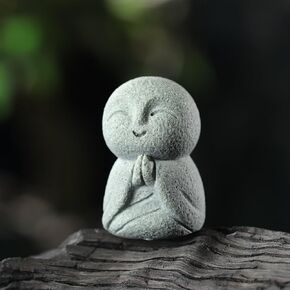 Landical Buddha Tealight Holder Sandstone Zen Monk Statues, Cute Baby Buddha Statue, Smiling Buddah Sculptures Ornament Small Gifts for Wealth Good Luck Feng Shui Decor Home Office Car Decoration