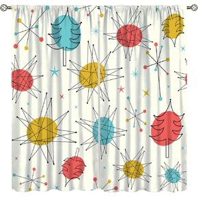 Mid-Century Curtains, Vintage Bohemian Modern Mid-Century 50s and 60s Print, Bedroom Living Room Blackout Noise Reduction Curtains42X63 Inch