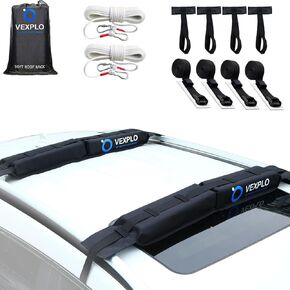 Vexplo Soft Kayak Roof Rack for Car Kayak Surfboard Roof Rack, Removable Car Canoe SUP Ladders Carrier Rack with Sturdy Tie Down Systems