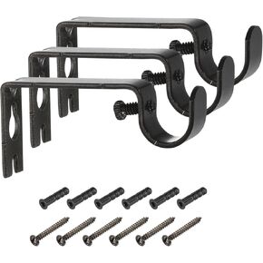 uxcell 3Pcs Curtain Rod Brackets, Drapery Hanging Rod Holders Wall Bracket Hook Wall Mount for Home Office, Bronze