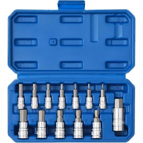 EMENTOL 33PCS Hex Bit Socket Set, 1/4", 3/8" and 1/2" Drive, SAE And Metric Allen Socket Bit, CR-V, S2 Steel, Master Hex Bit Socket Set, 5/64" - 3/4", 2mm - 19mm
