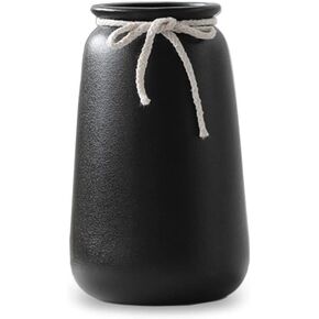 Black Ceramic Vase for Flowers, Simple Small Vase in Modern Nordic Style for Pampas Grass, 8 Inch Ribbed Vase for Farmhouse Home Decor, Matte Black