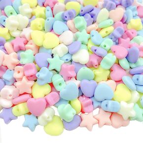 300 Pcs Candy Color Acrylic Star and Heart Beads Colorful Assorted Mix Plastic Pastel Beads Spacer Beads Heart Star Shape,for DIY Jewelry Craft Making Necklace Rainbow Bracelet（Frosted）