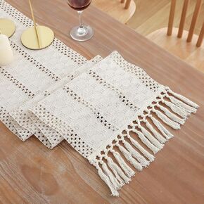 LIGICKY Boho Beige Table Runner,Modern Farmhouse Style, Rustic Moroccan Hand Woven Table Runner with Tassels (12x47 inch)