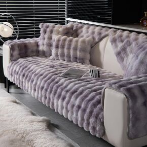Tie Dye Soft Faux Fur Fleece Sofa Cover Sectional Couch Cover Fluffy Fuzzy Sofa Slipcover Faux Rabbit Fur Anti-Slip L Shaped Couch Cover for Dogs Cats Pet (Dark Grey,36"x36")