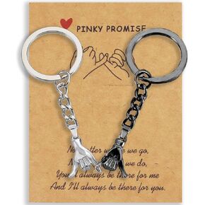 AmoraKiva 2PC Pinkie Promise Keychain Matching Couples Stuff for Valentine's Day Gift for Girlfriend Boyfriend Long Distance Best Friend for Him Her (Gold&Sliver)
