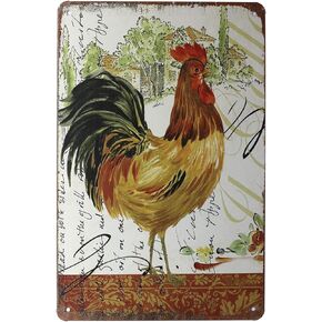 The Rooster Vintage Metal Tin Sign Rural Retro Chicken Coop Plaque Farm Home Wall Decor (Fighting)