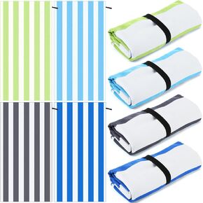 Oudain 4 Pack 70 x 35 Inches Oversized Microfiber Beach Towel for Travel Quick Drying Absorbent Towel Lightweight Beach Towel for Pool, Yoga, Swim, Camping, Adults, Family Pack(Blue and White)