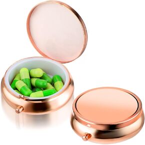 WLLHYF Pill Box Cute Small Pill Box for Purse & Pocket Medicine Organizer Travel Pillbox Waterproof Pill Case Metal Pill Container Holder for Vitamins, Fish Oil, Supplements(gold)