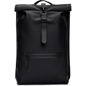 RAINS Rolltop Rucksack -Backpack - Waterproof Backpack for Women and Men - Rucksack for Travel and Work (Black) in Kuwait
