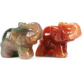 Artistone 3.5 inch Crystal Elephant Statue Decor Hand-Carved Gemstone Red Carnelian Agate Elephant Sculpture Home Decoration Animal Carvings Figurine Gifts