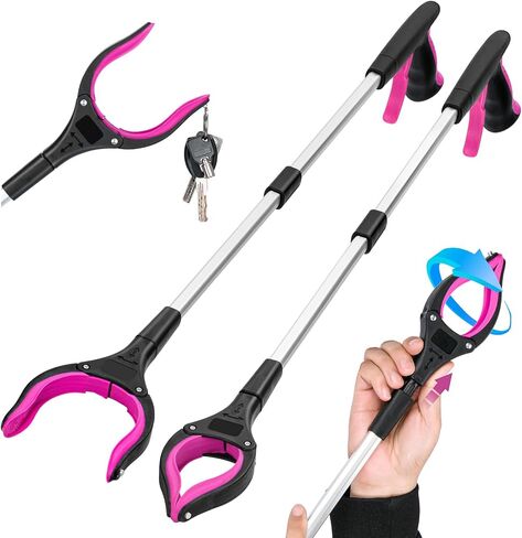 2 حزمة من أداة Grabber Reacher ومنتقي القمامة، أداة انتزاع قابلة للطي مقاس 32 بوصة مع فك عريض 4 بوصة ورأس دوار 360 درجة، أداة مساعدة على الحركة لالتقاط القمامة (أزرق) in Saudi Arabia