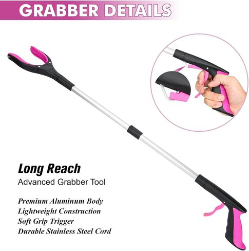 2 حزمة من أداة Grabber Reacher ومنتقي القمامة، أداة انتزاع قابلة للطي مقاس 32 بوصة مع فك عريض 4 بوصة ورأس دوار 360 درجة، أداة مساعدة على الحركة لالتقاط القمامة (أزرق) in Saudi Arabia
