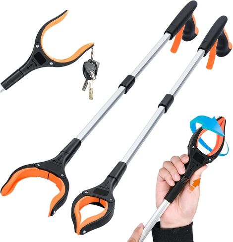 2 حزمة من أداة Grabber Reacher ومنتقي القمامة، أداة انتزاع قابلة للطي مقاس 32 بوصة مع فك عريض 4 بوصة ورأس دوار 360 درجة، أداة مساعدة على الحركة لالتقاط القمامة (أزرق) in Saudi Arabia