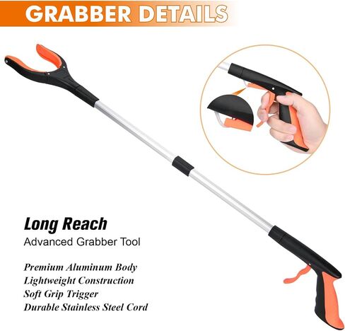 2 حزمة من أداة Grabber Reacher ومنتقي القمامة، أداة انتزاع قابلة للطي مقاس 32 بوصة مع فك عريض 4 بوصة ورأس دوار 360 درجة، أداة مساعدة على الحركة لالتقاط القمامة (أزرق) in Saudi Arabia
