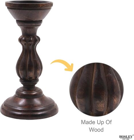 Hosley Set of 3 Dark Brown Wood Pillar Candle Holders 8 Inches 6 Inches and 4.25 Inches High Ideal for LED and Pillar Candles Gifts for Weddings Party Home Spa Reiki Aromatherapy in Kuwait