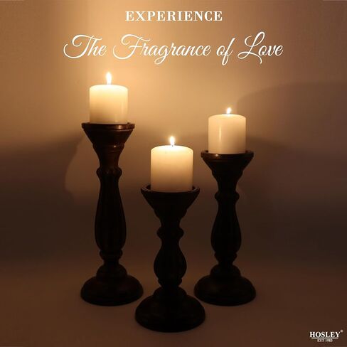 Hosley Set of 3 Dark Brown Wood Pillar Candle Holders 8 Inches 6 Inches and 4.25 Inches High Ideal for LED and Pillar Candles Gifts for Weddings Party Home Spa Reiki Aromatherapy in Kuwait