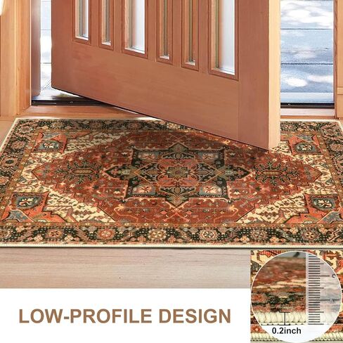LEEVAN Indoor Door Mat, Vintage Non-Slip Entryway Rug 24''x36'', Oriental Distressed Kitchen Rug, Washable Low Pile Doormat for Home Patio/Back Door/Porch（Ivory/Blue Rust in Kuwait