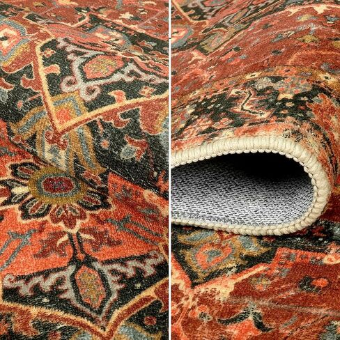 LEEVAN Indoor Door Mat, Vintage Non-Slip Entryway Rug 24''x36'', Oriental Distressed Kitchen Rug, Washable Low Pile Doormat for Home Patio/Back Door/Porch（Ivory/Blue Rust in Kuwait