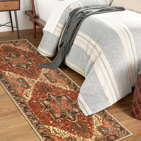 LEEVAN Indoor Door Mat, Vintage Non-Slip Entryway Rug 24''x36'', Oriental Distressed Kitchen Rug, Washable Low Pile Doormat for Home Patio/Back Door/Porch（Ivory/Blue Rust in Kuwait