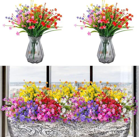 Artificial Flowers for Outdoors Fake Plants Uv Resistant, Faux Plastic Daffodils Flower for Spring Planters Outdoor Front Porch Backyard Garden Porch Patio Decoration (Purple, 7 Bundles) in Saudi Arabia