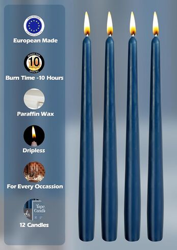 12 Pack Tall Taper Candles - 14 Inch Midnight Blue Dripless, Unscented Dinner Candle - Paraffin Wax with Cotton Wicks - 12 Hour Burn Time in Saudi Arabia