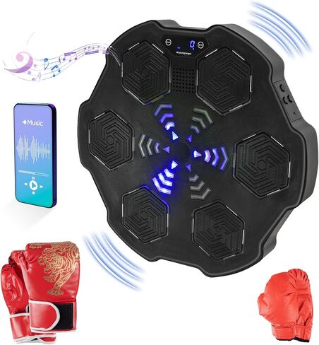 Music Boxing Machine, Smart Music Boxing Training Machine Wall Mounted, Bluetooth Boxing Workout Punching Equipment ，Gloves for Adults,Kids Included in Saudi Arabia