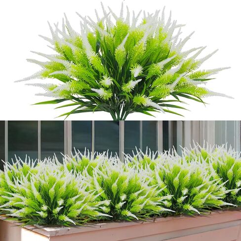 10 Bundles Artificial Outdoor Flowers UV Resistant Plants Faux Plastic Greenery Shrubs Fake Plastic Grass for Patio Garden Porch Home Window Box Decor (Purple) in Saudi Arabia
