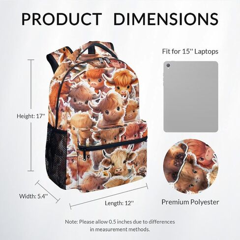 Girls Backpack - 17 Inch Large Capacity Highland Cow Bookbag - Lightweight Kids' Backpacks for Elementary, Preschool & Travel in Saudi Arabia